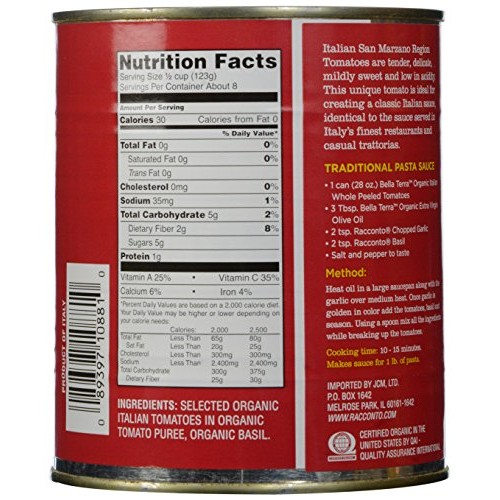 Bella Terra San Marzano Region Whole Peeled Tomatoes, 28 Oz