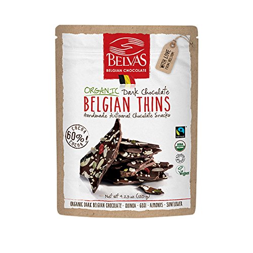 Belvas Belgian Thins Organic Dark Chocolate Snack with 60% Cocoa...