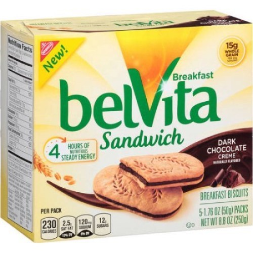 Belvita Breakfast Biscuits, Sandwich, Dark Chocolate Creme, 1.76