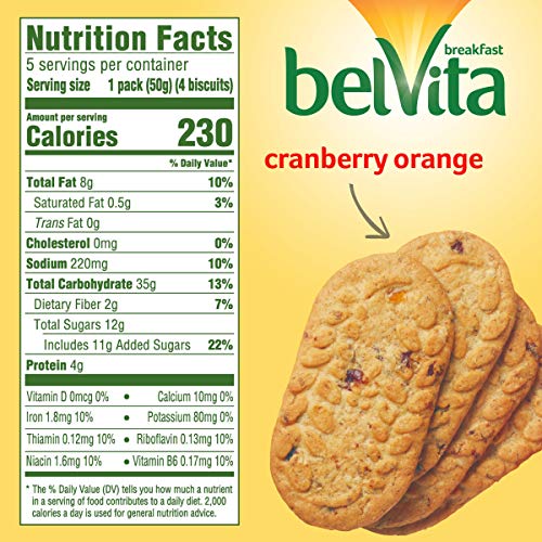 Belvita Cranberry Orange Breakfast Biscuits, 5 Packs 4 Biscuits