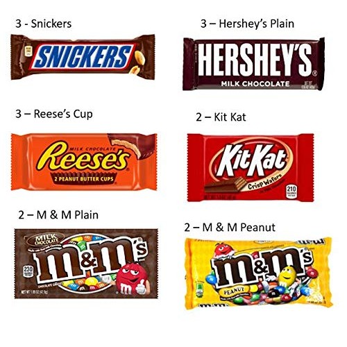 Candy Bar Assortment Box 20 Count - 11 Different Full Size Candy