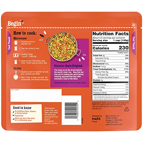 BENS ORIGINAL Ready Rice Jasmine Family Size Rice, Easy Dinner ...