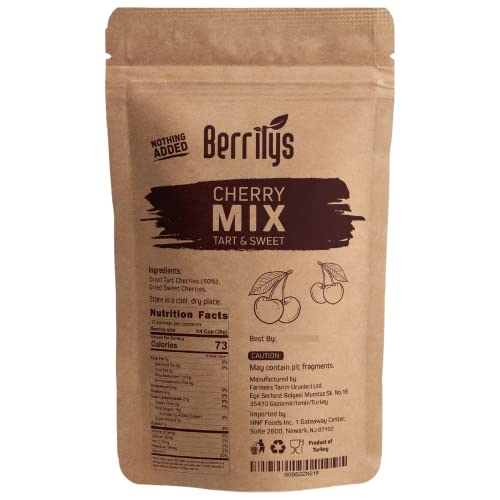Berrilys Cherry Mix, 10 oz, Dried Tart and Sweet Cherries, Healt...