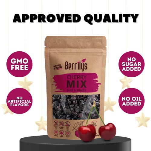 Berrilys Cherry Mix, 10 oz, Dried Tart and Sweet Cherries, Healt...