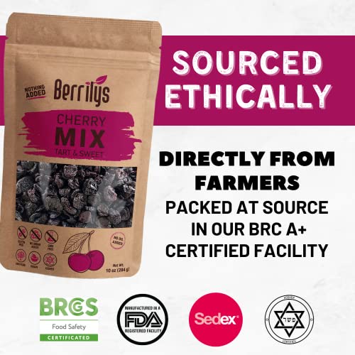 Berrilys Cherry Mix, 10 oz, Dried Tart and Sweet Cherries, Healt...