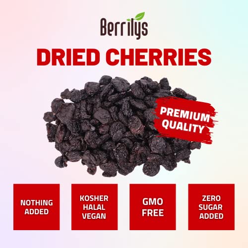 Berrilys Dried Dark Sweet Cherries, No Added Sugar, 1 LB, Pitted...