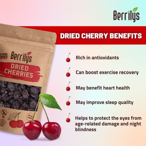 Berrilys Dried Dark Sweet Cherries, No Added Sugar, 1 LB, Pitted...