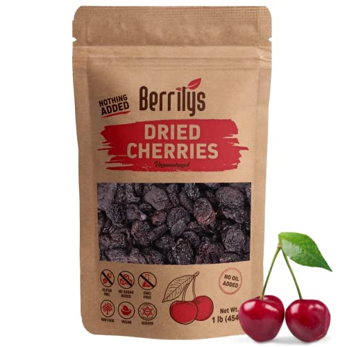 Berrilys Dried Dark Sweet Cherries, No Added Sugar, 1 LB, Pitted...