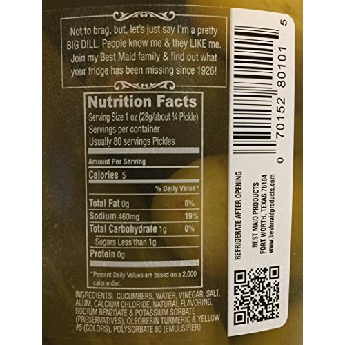 Best Maid Dill Pickles, 18-22 Ct, 128 Oz