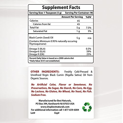 Best Naturals Black Seed Oil 16 Oz - Cold Pressed - Alcohol Free