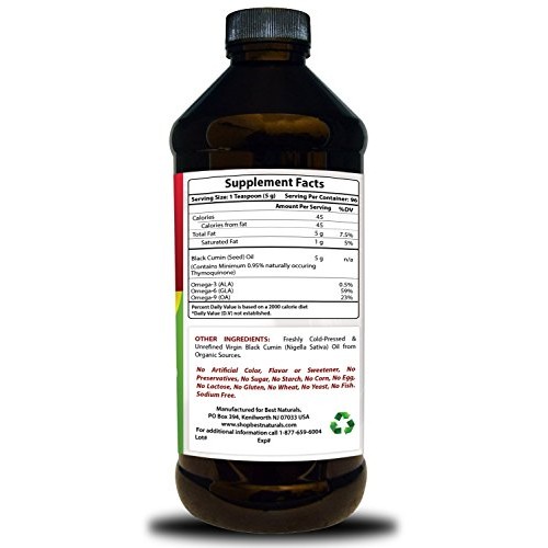 Best Naturals Black Seed Oil 16 Oz - Cold Pressed - Alcohol Free
