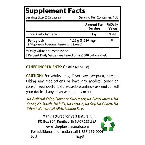 Best Naturals Fenugreek Seed Capsules Non-Gmo 610 Mg - Promotes