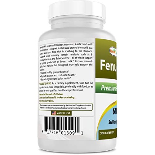 Best Naturals Fenugreek Seed Capsules Non-Gmo 610 Mg - Promotes