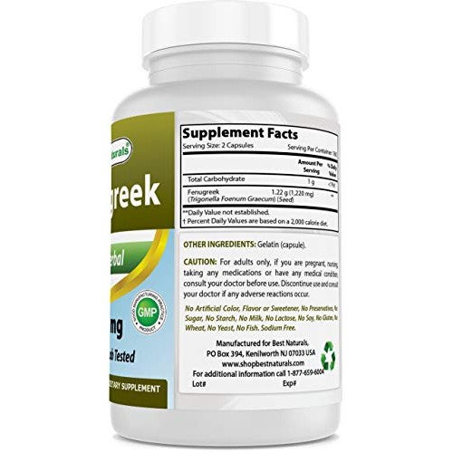 Best Naturals Fenugreek Seed Capsules Non-Gmo 610 Mg - Promotes