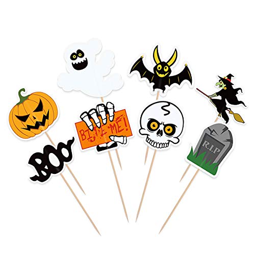 Bestonzon 48 Pcs Halloween Cupcake Toppers, Double Sided Cake To