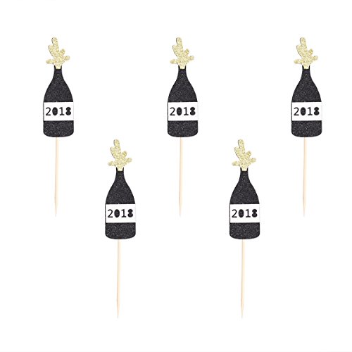 Bestoyard 5 Pcs/Lot Glitter 2018 Champagne Birthday Cake Topper