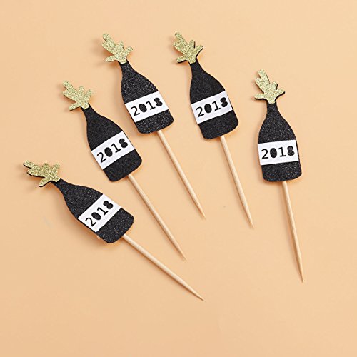 Bestoyard 5 Pcs/Lot Glitter 2018 Champagne Birthday Cake Topper