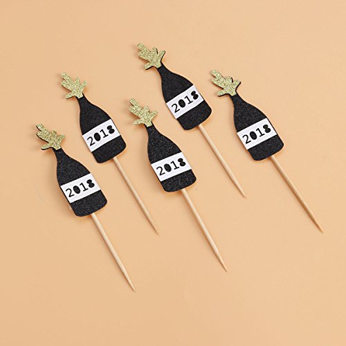 Bestoyard 5 Pcs/Lot Glitter 2018 Champagne Birthday Cake Topper