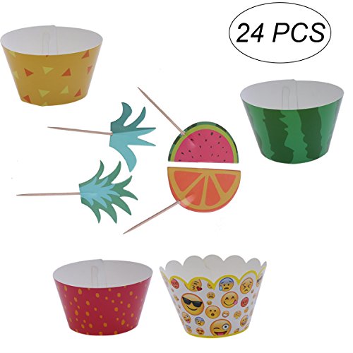 Bestoyard 24Pcs Hawaii Cake Toppers Watermelon Pineapple Cupcake