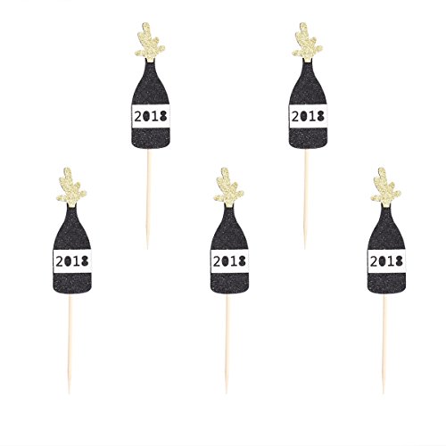 Bestoyard 5 Pcs/Lot Glitter 2018 Champagne Birthday Cake Topper