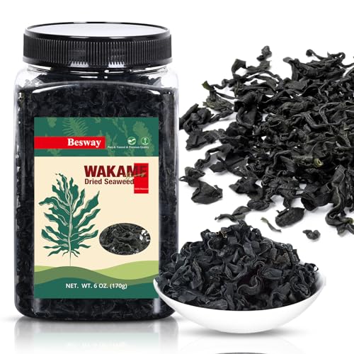 Besway Wakame Seaweed 6 oz, 100% Nature Dried Seaweed for Seawee...