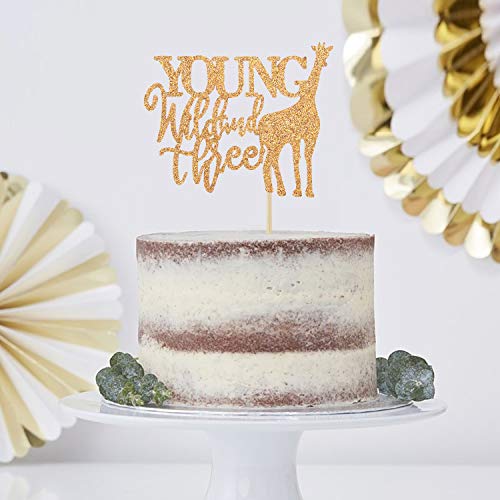 Gold Glitter Young Wild And Three Cake Topper,Childrens 3Rd Bir