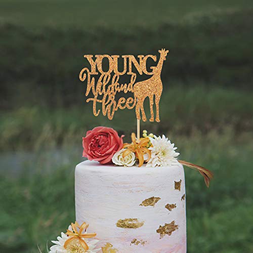Gold Glitter Young Wild And Three Cake Topper,Childrens 3Rd Bir