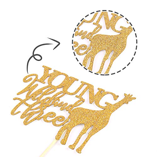 Gold Glitter Young Wild And Three Cake Topper,Childrens 3Rd Bir