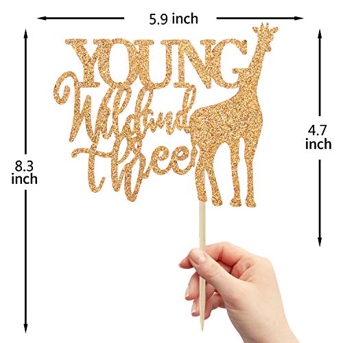 Gold Glitter Young Wild And Three Cake Topper,Childrens 3Rd Bir