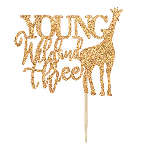 Gold Glitter Young Wild And Three Cake Topper,Childrens 3Rd Bir
