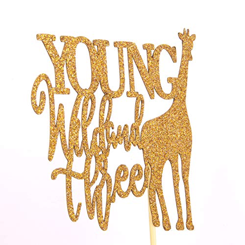 Gold Glitter Young Wild And Three Cake Topper,Childrens 3Rd Bir