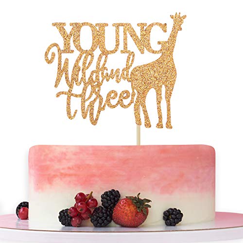 Gold Glitter Young Wild And Three Cake Topper,Childrens 3Rd Bir