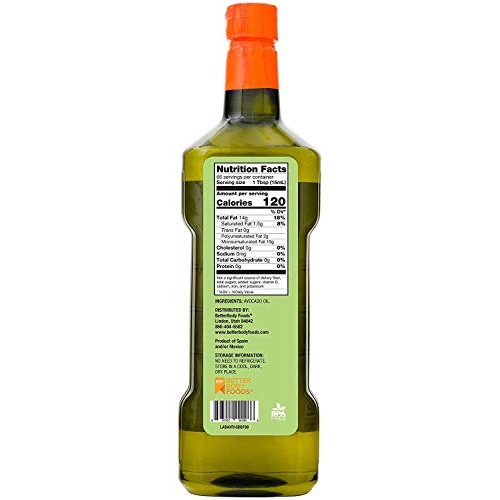 Betterbody Foods 100% Pure Avocado Oil Naturally Refined Cooking