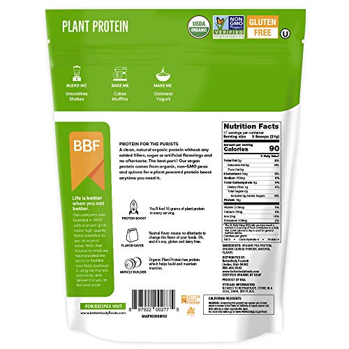 Betterbody Foods Organic Plant Protein Powder, 12.7 Ounces