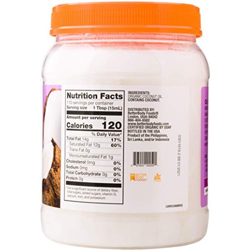 Betterbody Foods Organic Virgin Coconut Oil — Cold-Pressed And U