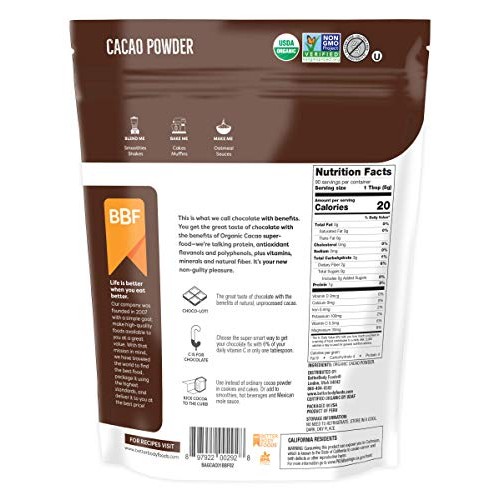 Organic Cacao Powder, Non-Gmo, Gluten-Free Superfood 16 Oz.
