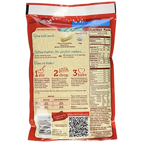 Betty Crocker, Cookie Mix, Chocolate Chip, 17.5Oz Pouch Pack Of 4