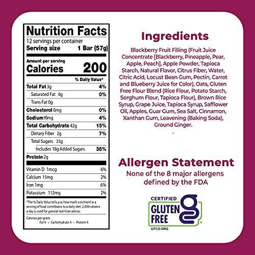 Betty Lous - Gluten-Free Fruit Bar Snack - Blackberry, 12 Bars