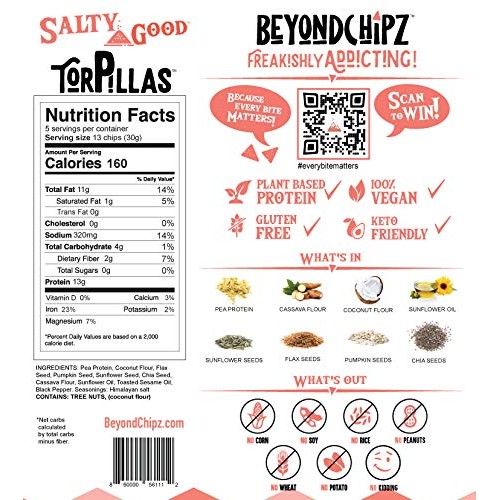 Beyondchipz Torpillas Low Carb Keto Gluten Free Tortilla Chips,