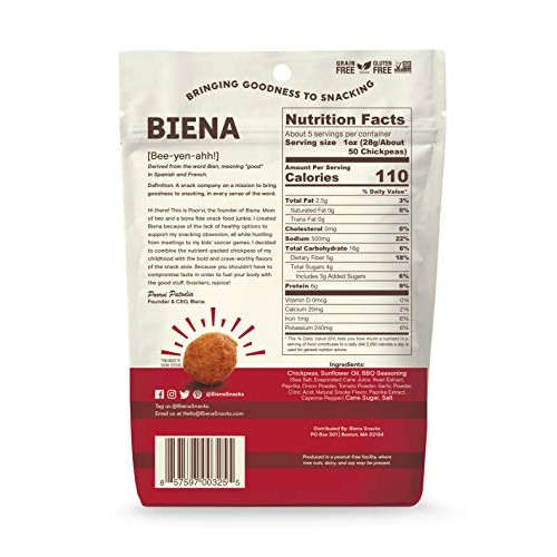 Biena Chickpea Snacks, Barbeque Gluten Free Vegan Dairy Free Pla