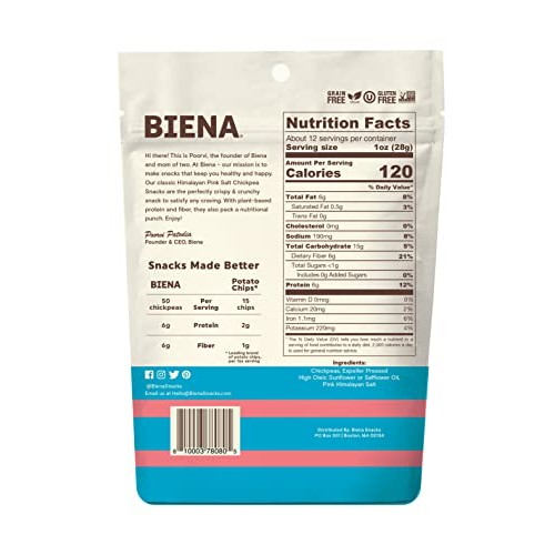 BIENA Chickpea Snacks, Himalayan Pink Salt | Gluten Free | Vegan...