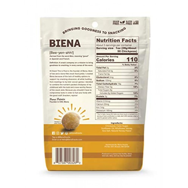 Biena Chickpea Snacks, Honey Roasted, 5 Ounce, 4 Count