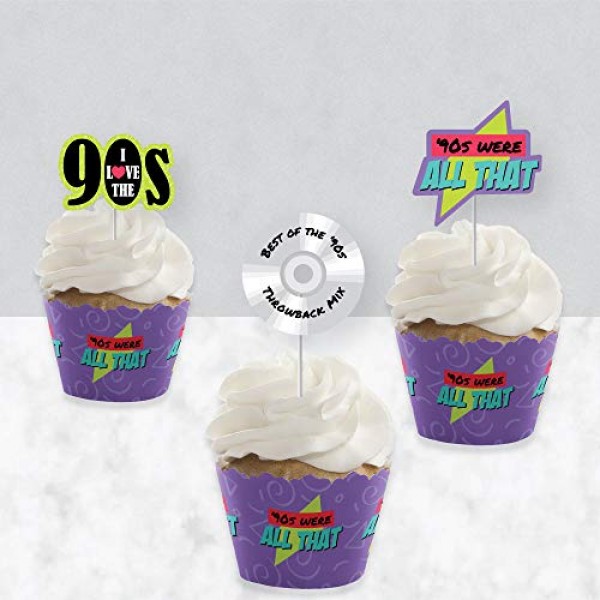 90s Throwback - Cupcake Decoration - 1990s Party  Cupcake Wrapp...