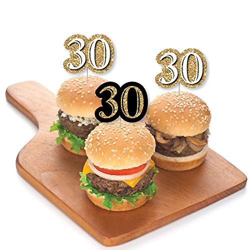 Adult 30Th Birthday - Gold - Dessert Cupcake Toppers - Birthday