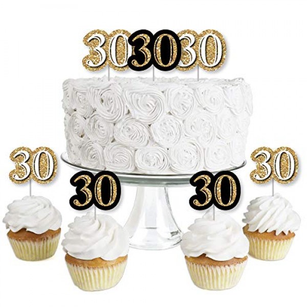 Adult 30th Birthday - Gold - Dessert Cupcake Toppers - Birthday ...