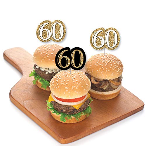 Adult 60Th Birthday - Gold - Dessert Cupcake Toppers - Birthday