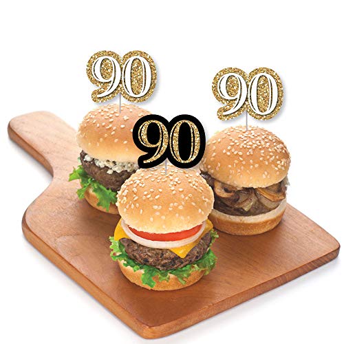 Adult 90Th Birthday - Gold - Dessert Cupcake Toppers - Birthday
