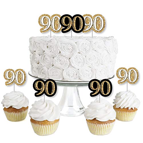 Adult 90Th Birthday - Gold - Dessert Cupcake Toppers - Birthday