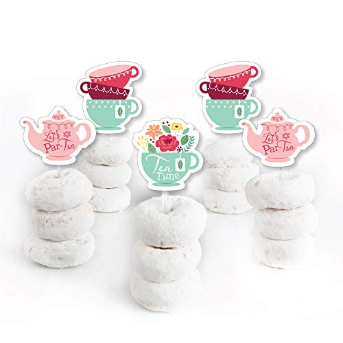 Big Dot of Happiness Floral Let’s Par-Tea - Dessert Cupcake Topp...