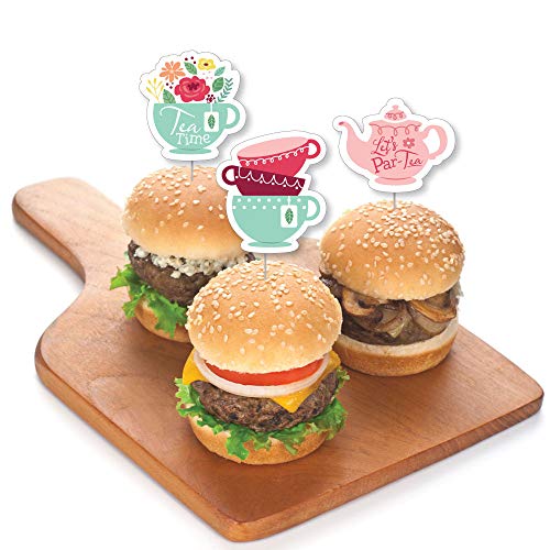 Big Dot of Happiness Floral Let’s Par-Tea - Dessert Cupcake Topp...